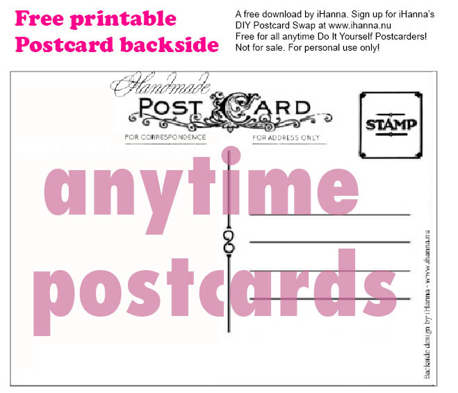 Free Printable Postcard Backside for anytime you want to send a handmade postcard, by iHanna of www.ihanna.nu