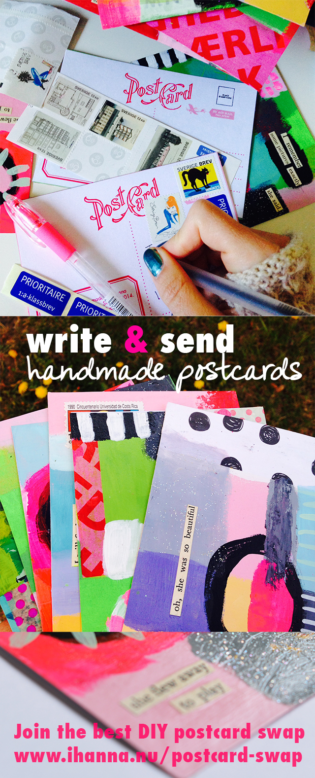 Write and send more handmade postcards - iHanna's swap at www.ihanna.nu/postcard-swap