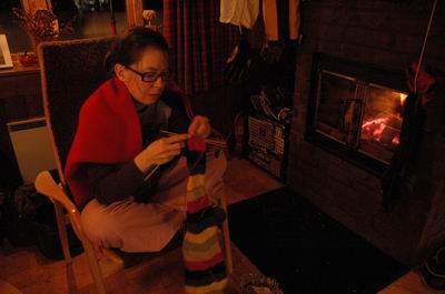 Me knitting on my very long sock