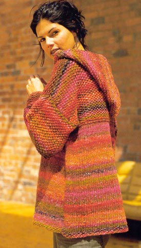Woman wearing the knitted hoodie sweater Fletcher (not my photo)