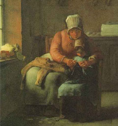 Knitting - a painting by Millet
