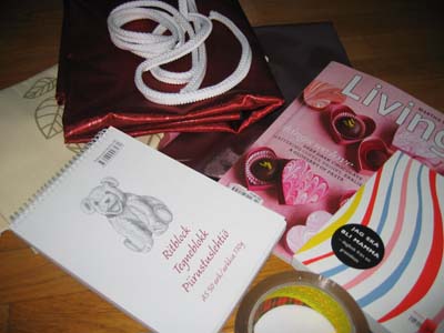 Things I got today fabric, book, ritblock, tape and Martha Stewarts magazine Living