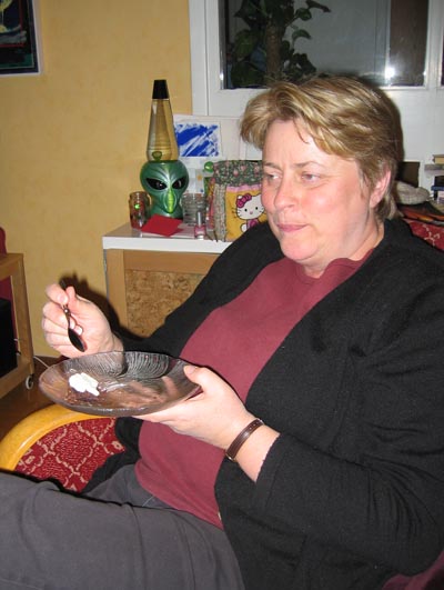Cathrine eating chocolate cake