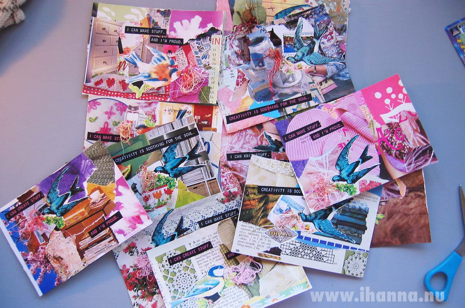 A pile of handmade postcards by H. Andersson made in 2005