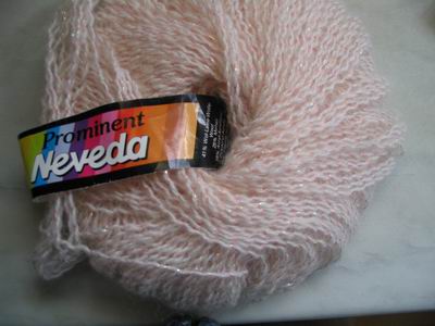 Prominent Nevada soft pink glitter yarn thrifted (Copyright Hanna Andersson)