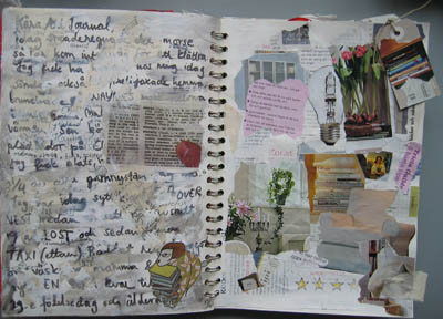 A white art journal page in spiral bound notebook from 2005