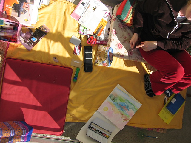 Sunshine and art making on the balcony with Ellinor