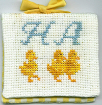 Little needle book from my childhood with ducklings and initials H A cross stitch and sewing by iHanna