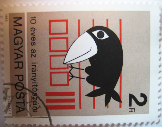Crow bird illustration postal stamp scan