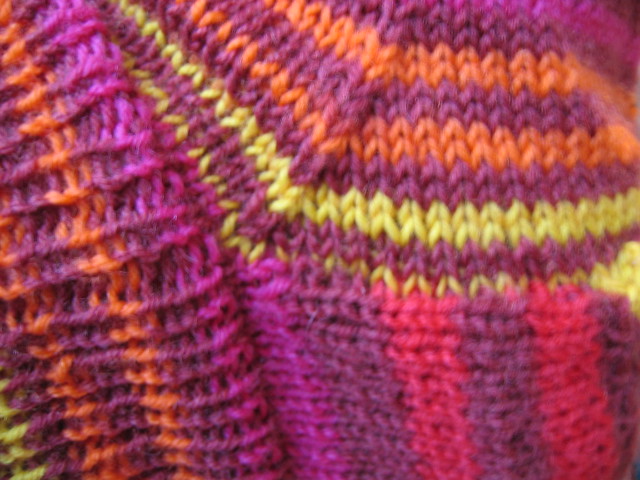 Close up of striped sock intersection knitted by iHanna (Photo copyright H. Andersson)