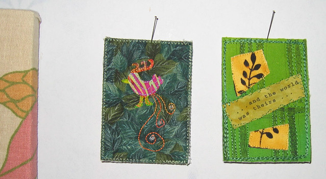 Fabric ATCs that I swapped are now hangingnext to the bed ATC swap (Photo Copyright Hanna Andersson)