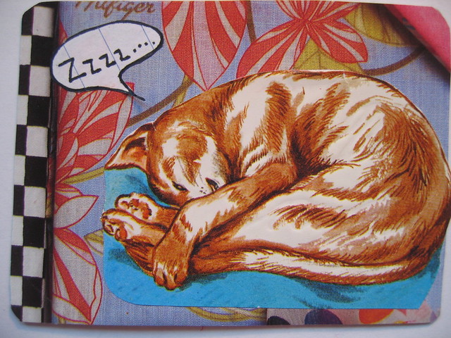 Sleeping cat ATC artist trading card made by iHanna 2005 (Copyright H. A.)