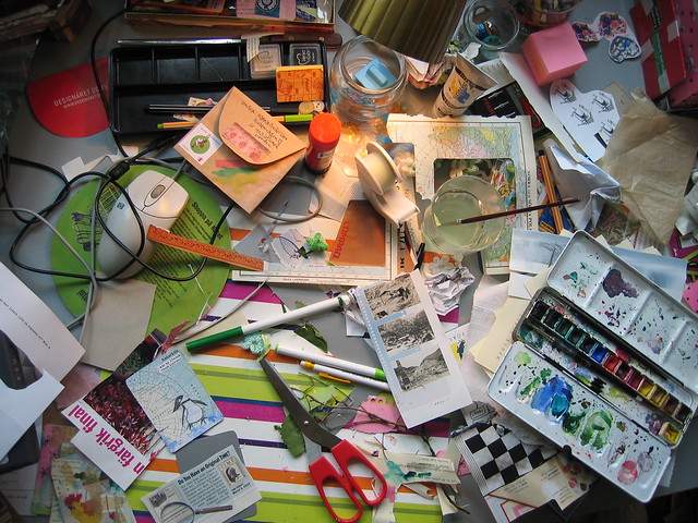 Top view of my messy beautiful desk right now (Photo Copyright Hanna Andersson)