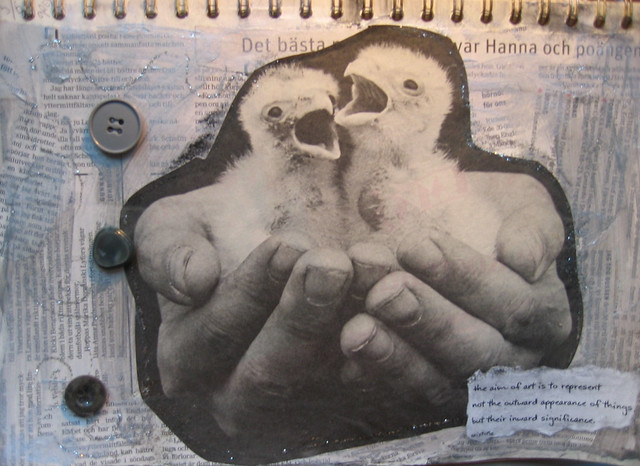 Bird in the hand art journal page from 2005 made by iHanna