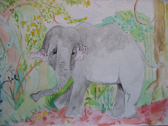 Thai elephant watercolor painting by iHanna
