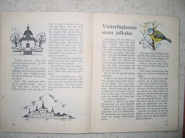 Pages from the book Den roliga boken- läsebok för folkskolan, a Swedish school book from about 1940
