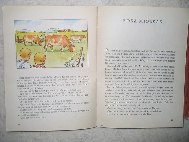 Cows - Pages from the vintage book Den roliga boken- läsebok för folkskolan, a Swedish school book from about 1940