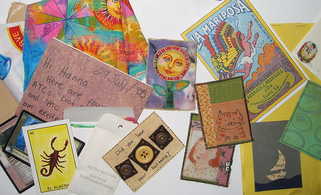 Yesterdays mail haul of happy mail letters and swapped Artist trading cards received summer 2005 through the mail in different swaps