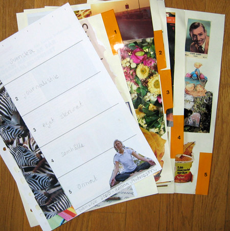 Five subject index with collage on the tabbed pages