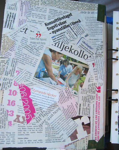 Front inside of recycled and revamped ring binder for school 2005
