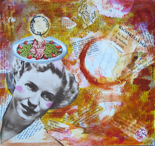 Artwork Baconlady serving baconrullader on her head