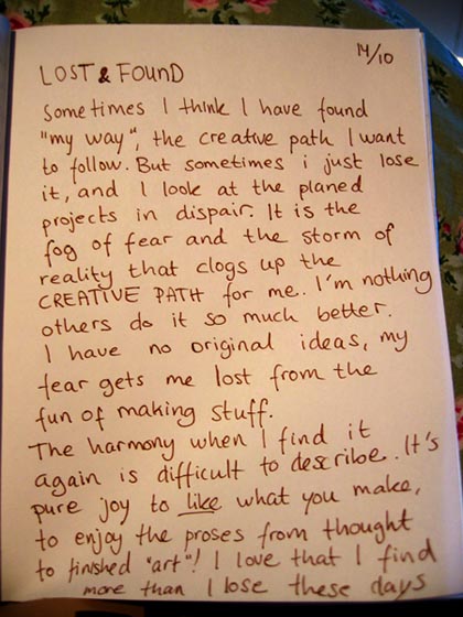 Lost and found text from my diary for Studio Friday 2005