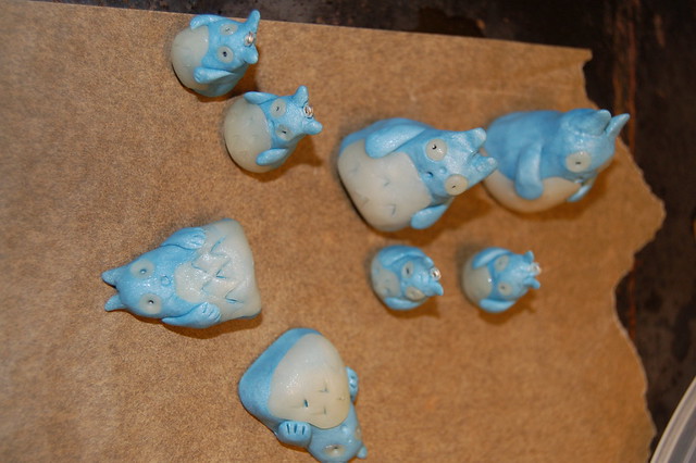 Lots of little Totoro figures / Miniature clay Totoro sculptures by iHanna (Copyright H. Andersson)