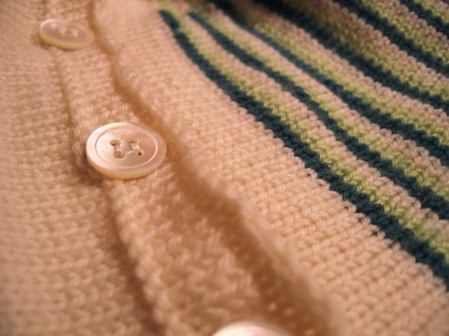 Detail of button row on the Baby cardigan I knitted