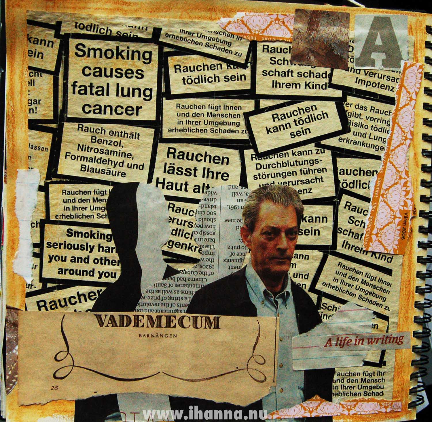 Vademecum art journal page about smoking Paul Auster (Copyright H Andersson)