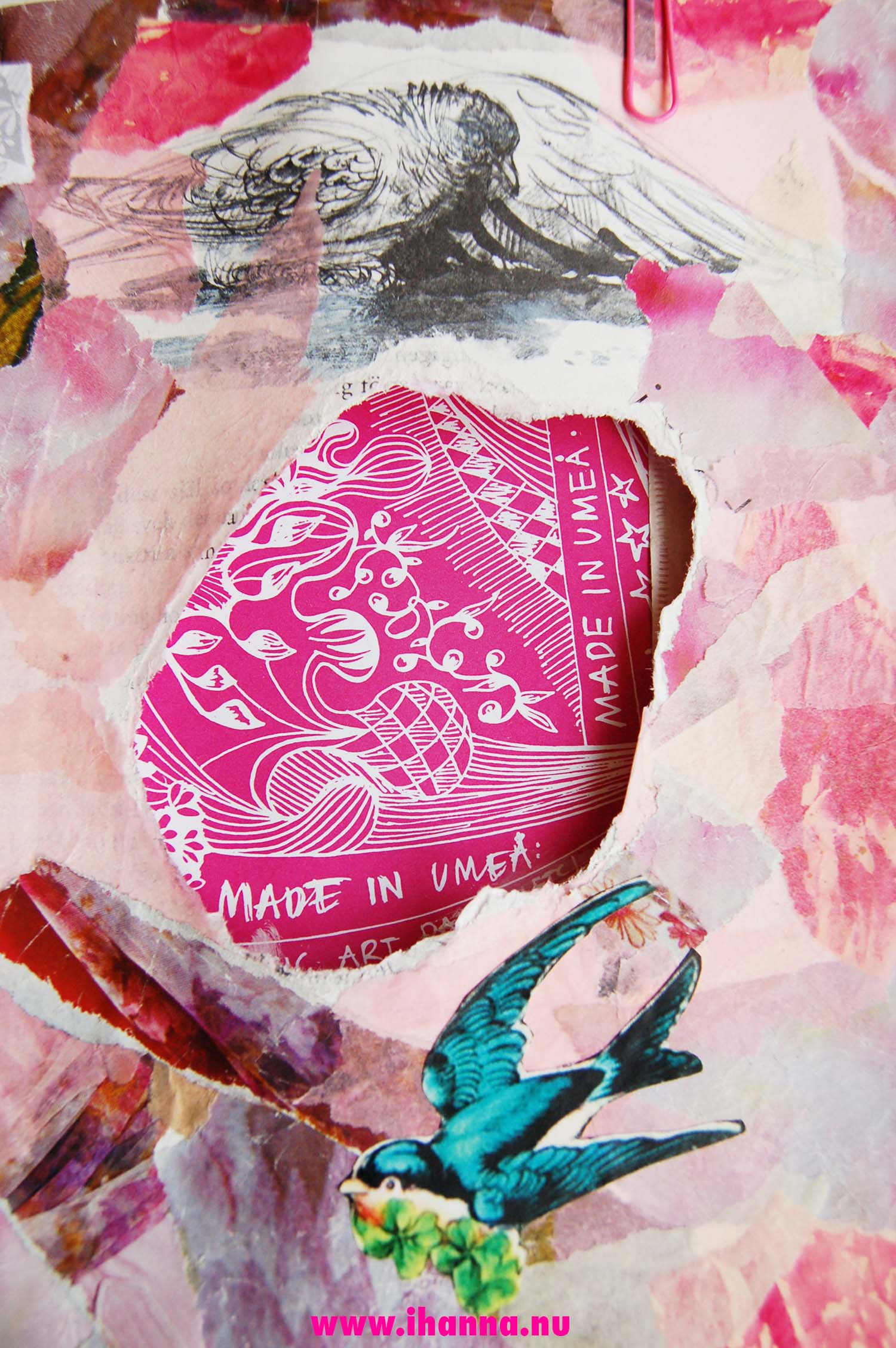 Pink spred in iHannas Book of Dreams Altered book project (Copyright Hanna Andersson)