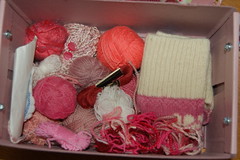 Project box with yarn and softies in the making WIP (Copyright Hanna Andersson) 2006