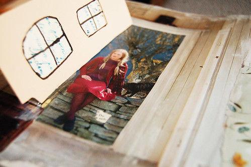 Girl & Cat in their retreat from the world Art Journal page with paper door in Book of dreams (Copyright Hanna Andersson)