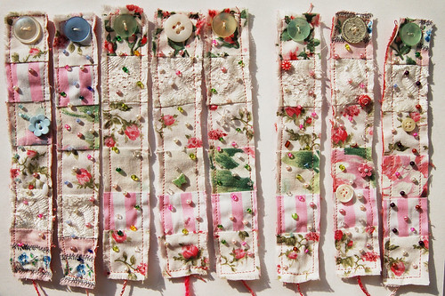 Eight (8) fabric bracelets made by iHanna using beads, buttons, fabric scraps (Photo copyright Hanna Andersson)