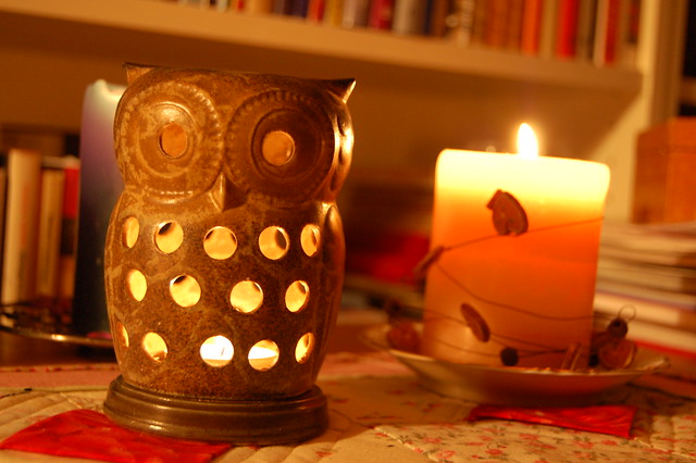 Ceramic candle holder in the shape of a owl that is hollow inside and opens up at the bottom so that you can put a tea light inside its stomach (Photo Copyright Hanna Andersson)