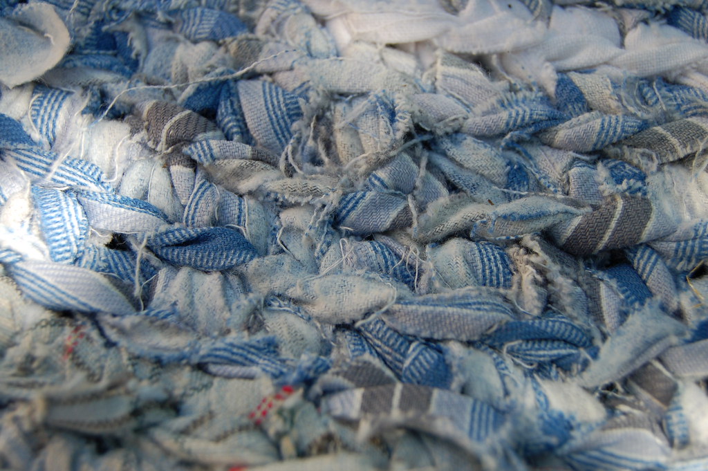 Close-up of the texture of the crocheted blue rug by iHanna 2007