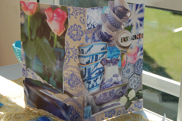 Blue and white greeting card with collage for mom made by iHanna 2007 (Photo copyright H. Andersson)
