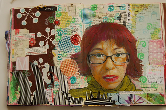 Self portrait inspired by Traci Bunker - collage in art journal number 7 (Copyright Hanna Andersson)