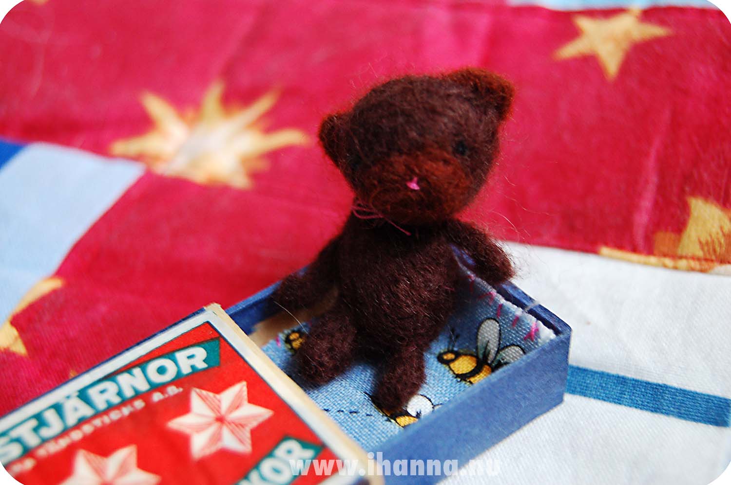 Tiny Teddy in tiny matchbook box bed (Photo Copyright Hanna Andersson)