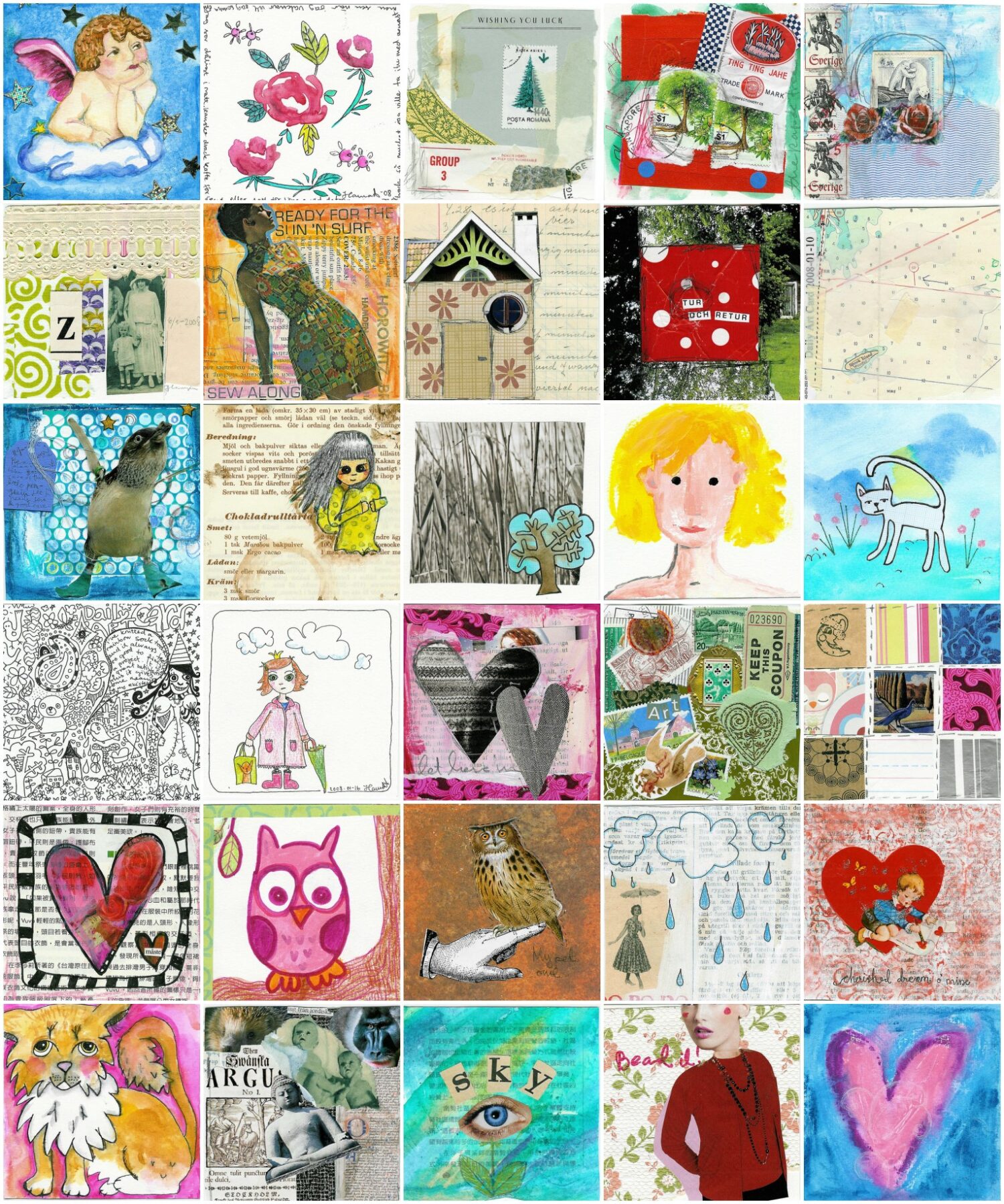Collage of all the daily art cards together in a grid (Copyright Hanna Andersson)
