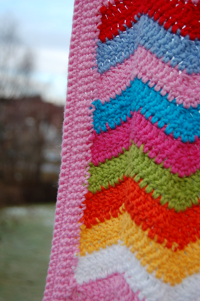 Detail photo of the edging of the rainbow Ripple Afghan by iHanna 2008 (Photo copyright H. Andersson)