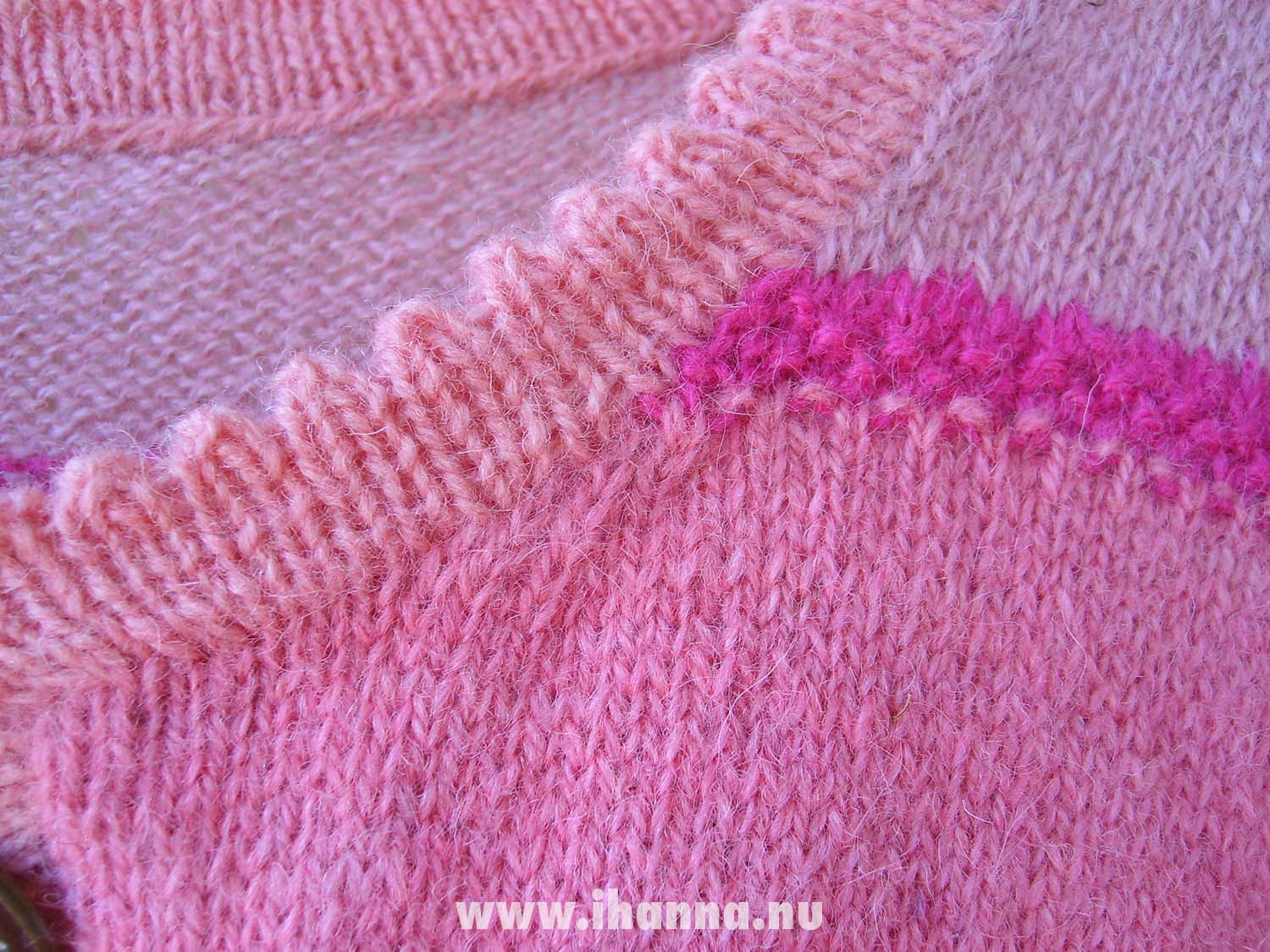 Pink cardigan detail knitted by iHanna from the book Poetry in stitches (Photo H. Andersson)
