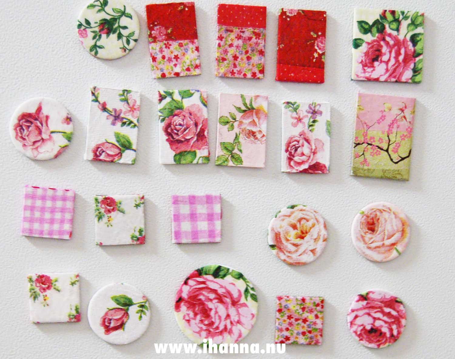 Free downloadable tutorial of how to create magnets in shabby chic style by iHanna