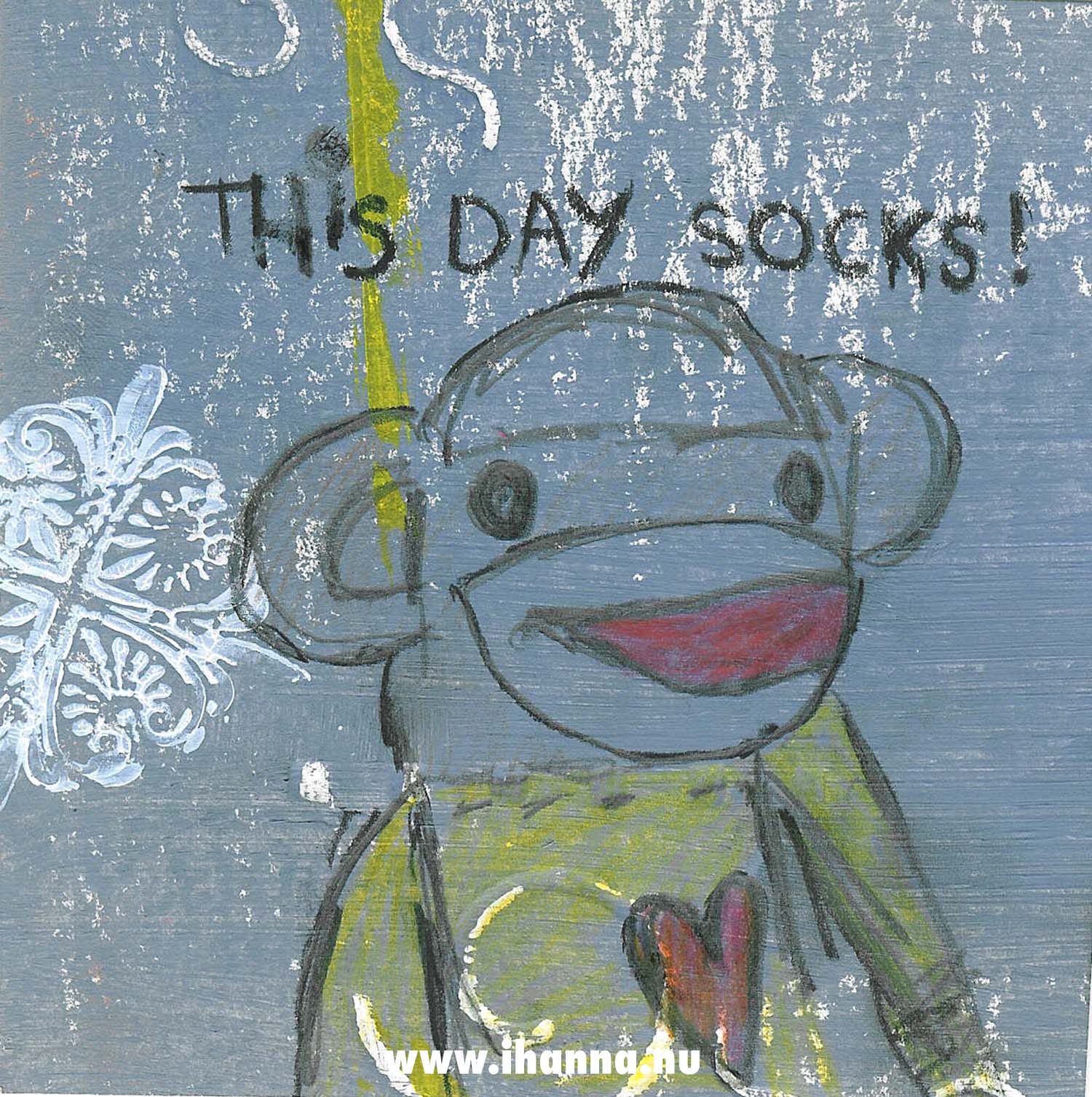 Daily Art Card sock monkey illustration on wallpaper from 3rd of April 2008 by iHanna ( Copyright Hanna Andersson)