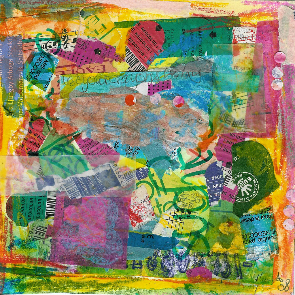 Crayon leftover collage 1 on square paper made by iHanna 2008 (Photo copyright H. Andersson)