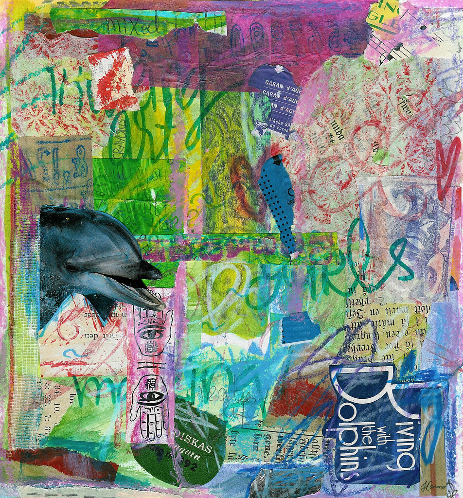 Crayon leftover collage 2 on square paper made from crayon covers and crayon rubbings frottage by iHanna 2008 (Photo copyright H. Andersson)