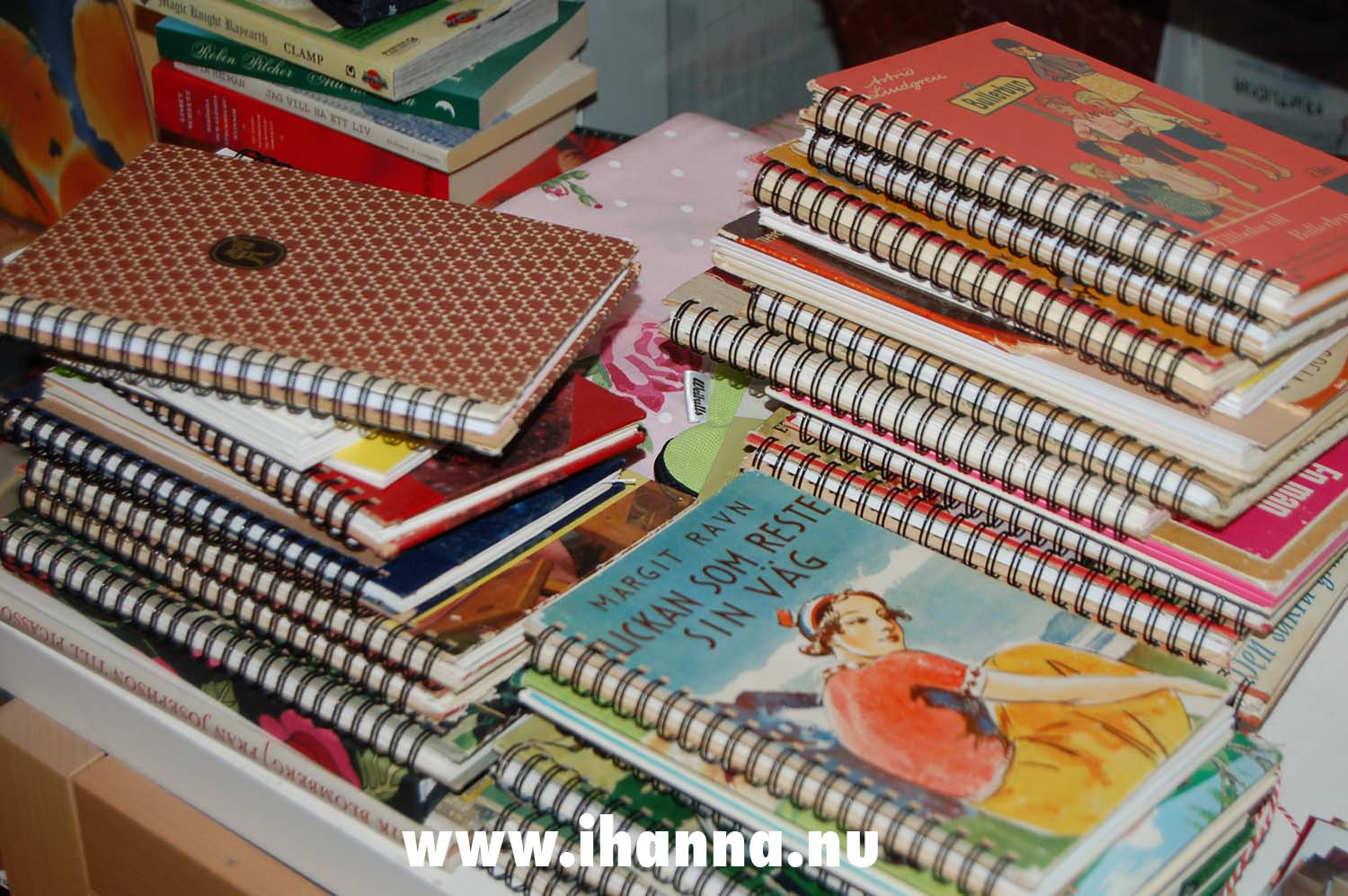 Piles of spiral bound Swedish notebooks made by iHanna (Photo copyright Hanna Andersson)