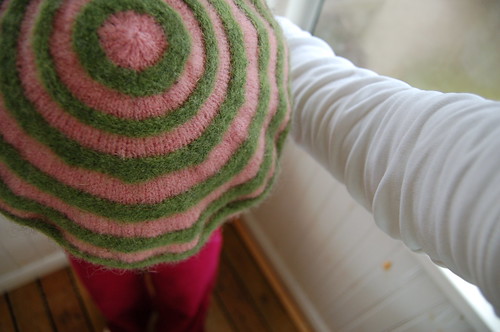 My new knitted pink and green cap made by iHanna (Copyright Hanna Andersson)