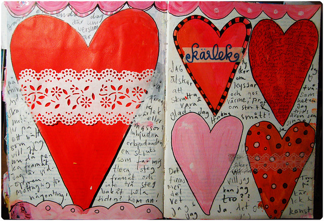 Shapes of sweet lovin in my Art Journal heart shape spread painted by iHanna (Copyright Hanna Andersson)