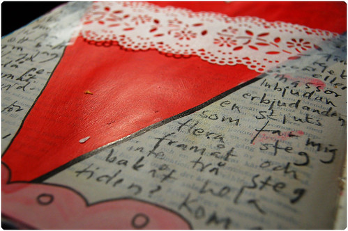 Detail close up of my Art Journal heart shaped spread painted by iHanna (Copyright Hanna Andersson)