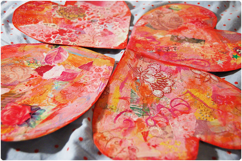 Mixed media heart shaped collage by iHanna